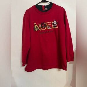 Vintage Embroidered Christmas Sweatshirt NOEL Santa Tree Wreath Red Size 14W/16W